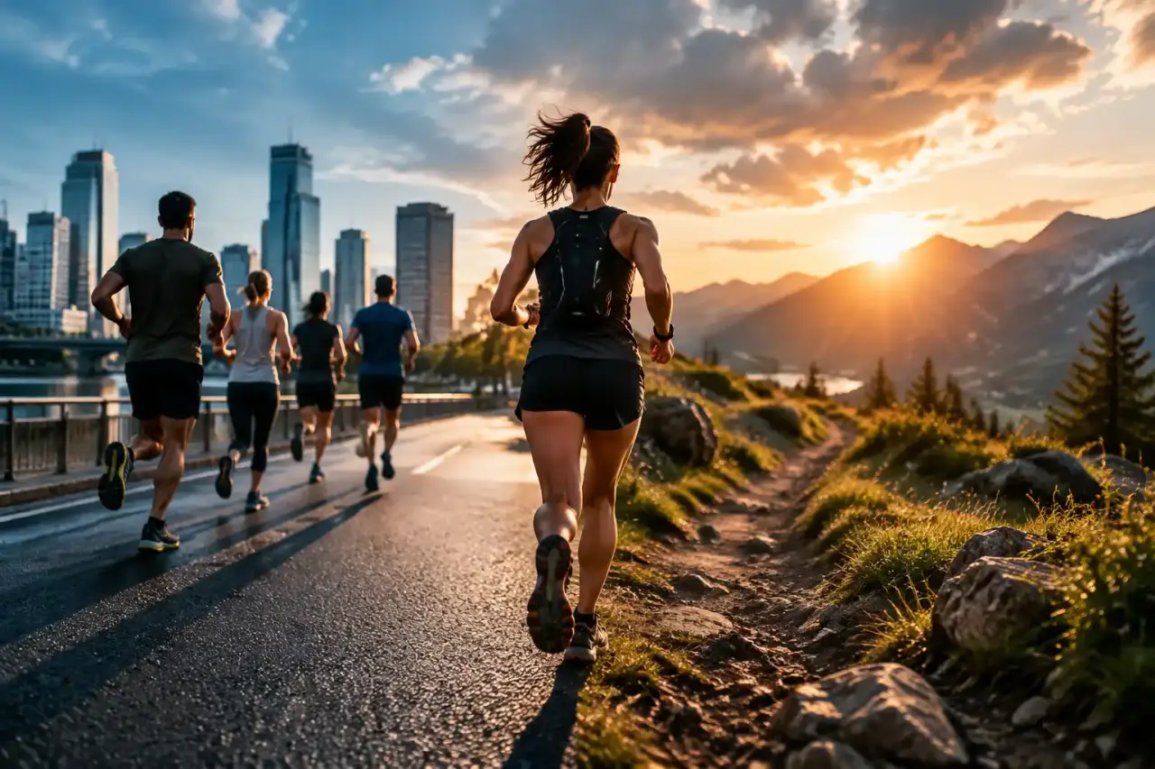 Coureurs évoluant sur un sentier après une transition depuis la route
