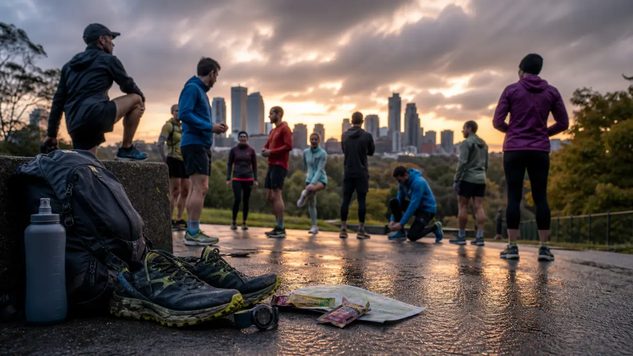 Coureurs d'un club de running prêts pour une sortie urbaine