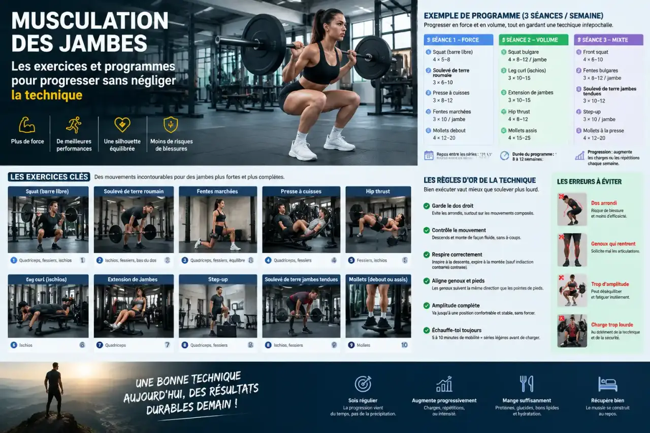 Musculation des jambes : les exercices et programmes pour progresser sans négliger la technique