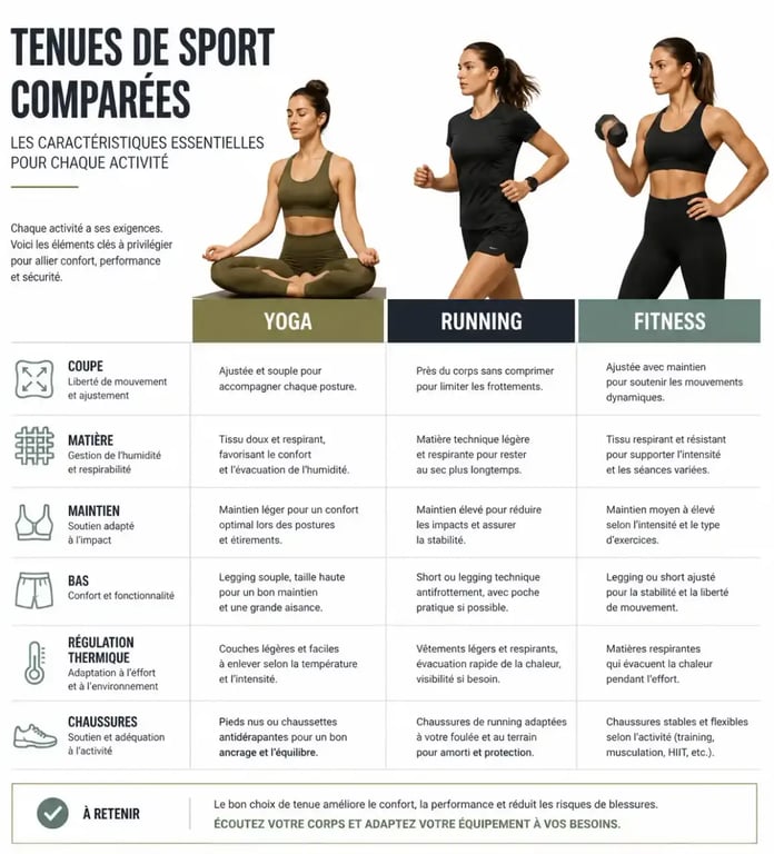 Guide comparatif des vêtements de sport pour femmes selon l'activité