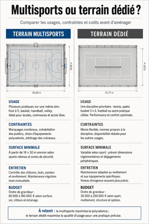 Terrain de sports : comparaison entre multisports et terrain dédié