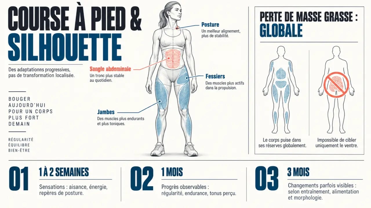 Infographie sur l’effet course à pied silhouette et les changements visibles au fil des semaines