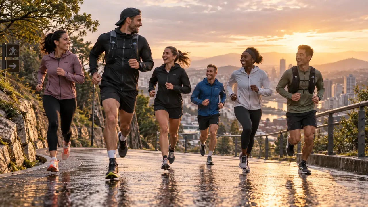 Groupe de coureurs débutants pendant une séance de running en ville