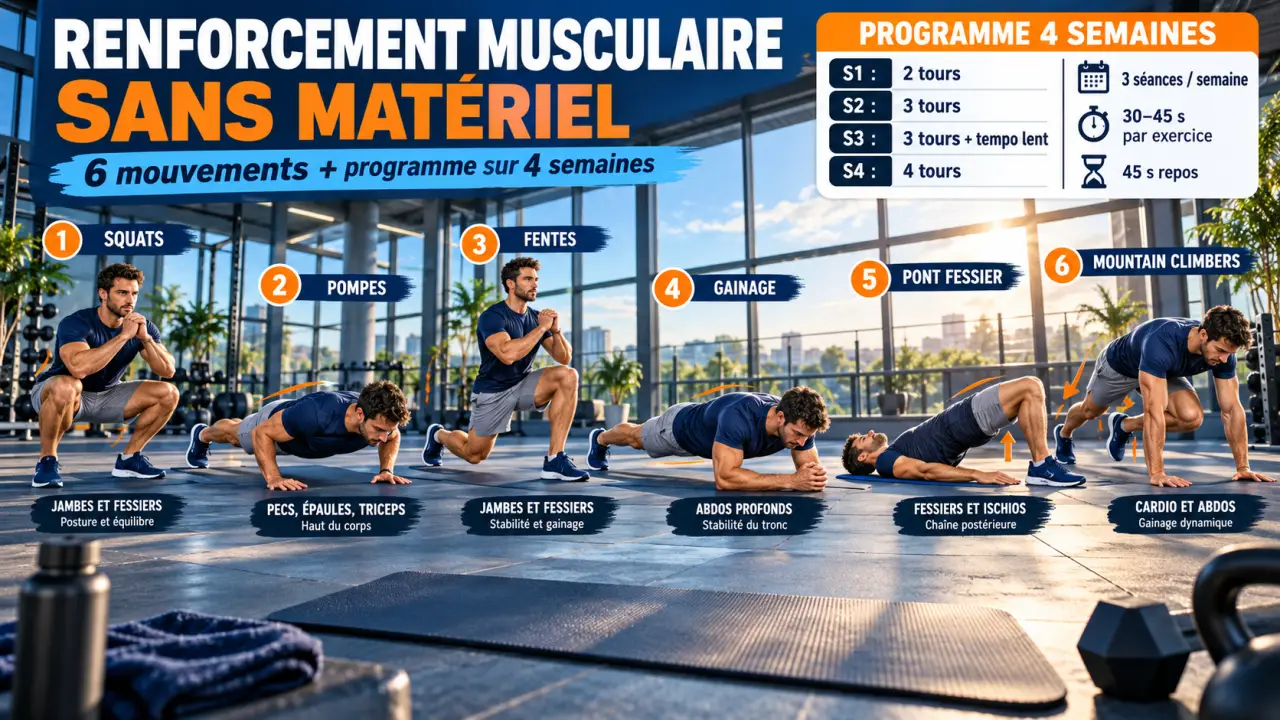 Renforcement musculaire sans matériel : 6 mouvements et un programme sur 4 semaines