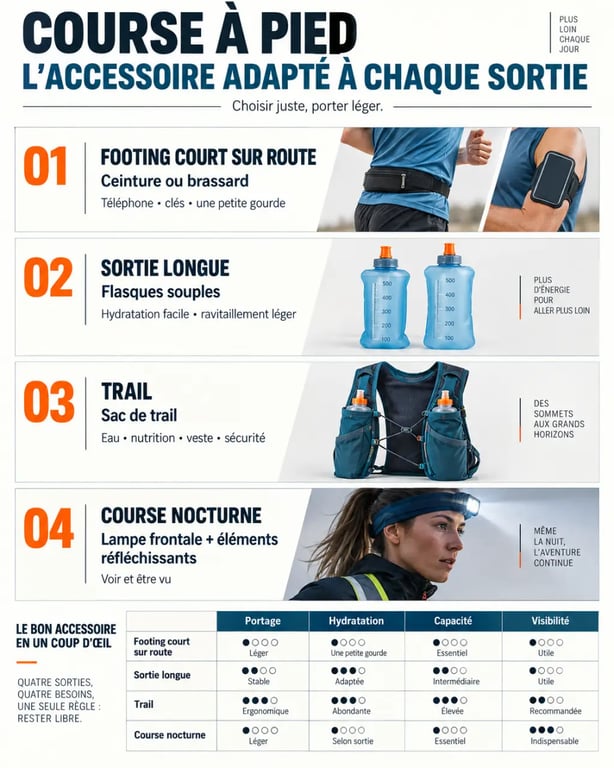 Infographie des accessoires pour la course à pied selon la situation