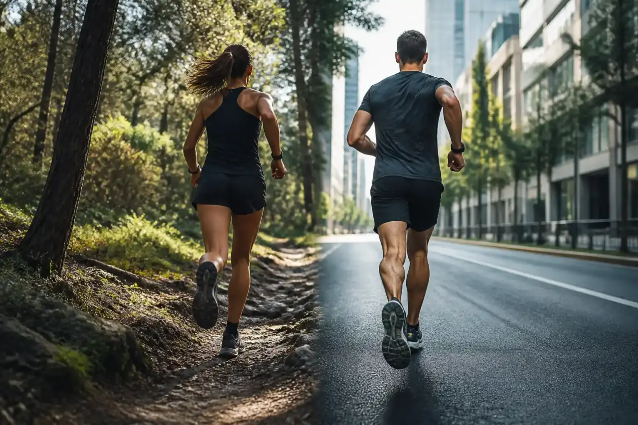 Coureurs en ville au crépuscule, séance de running dynamique
