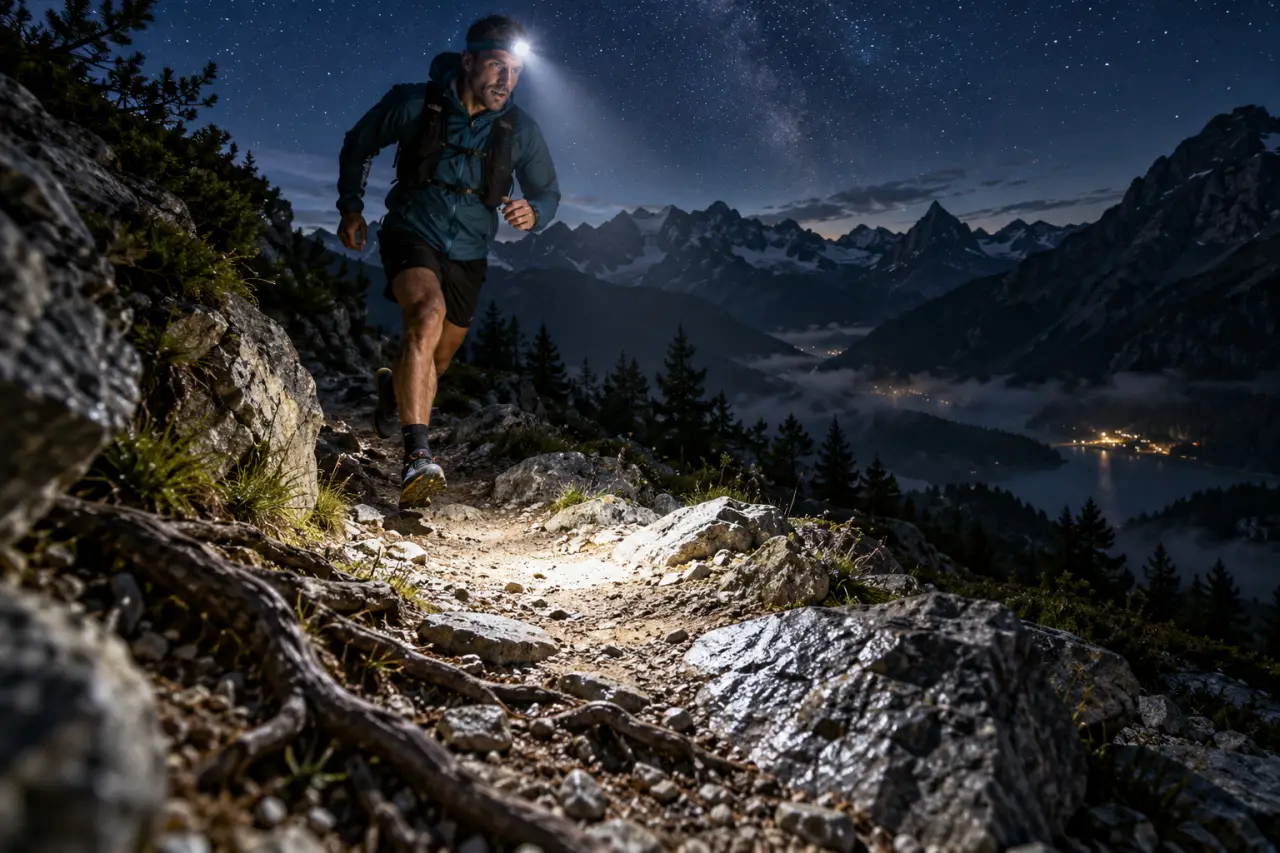Une frontale trail bien choisie éclaire le relief, pas seulement la distance